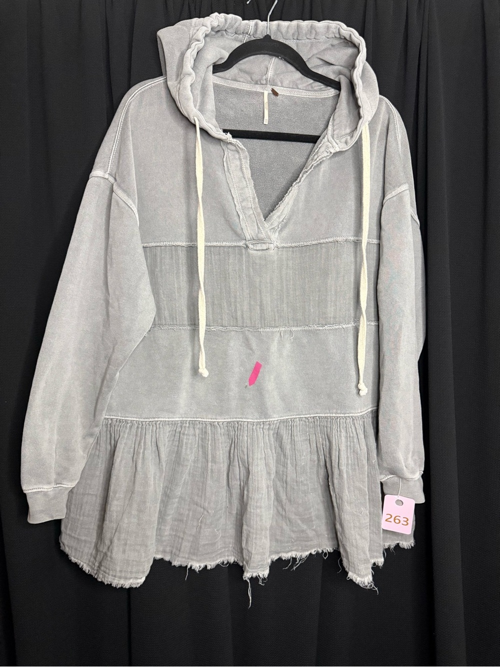 Free People Light Gray Hooded Peplum Pullover